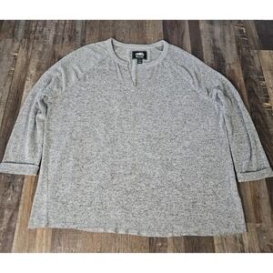 Roots Sweater Marled  Fisherman Earthy Cottage Rustic Large L V Neck 3/4 Sleeve